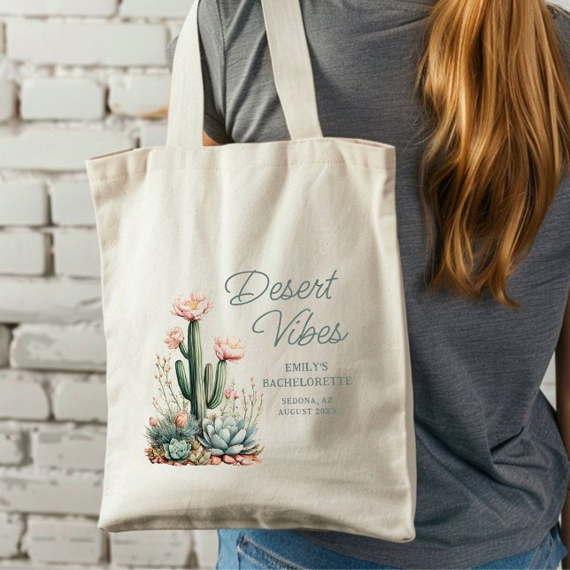 Tote Bag Thème Désert Bachelorette Party Cactus en Fleur (Créateur téléchargé)