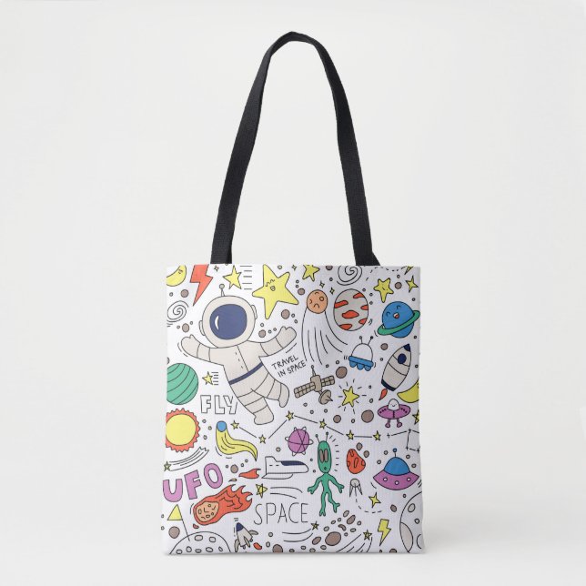 Tote Bag Thème Espace dans l'illustration style doodé (Devant)