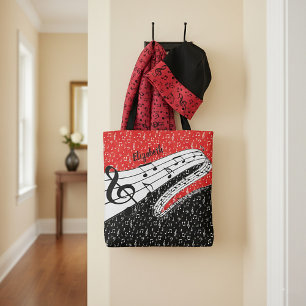 Tote Bag thème musical personnalisé rouge et noir