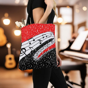 Tote Bag Thème musical rouge et noir