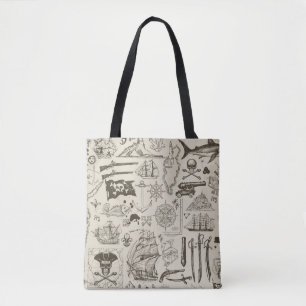 Tote Bag Thème pirate : motif nautique vintage.
