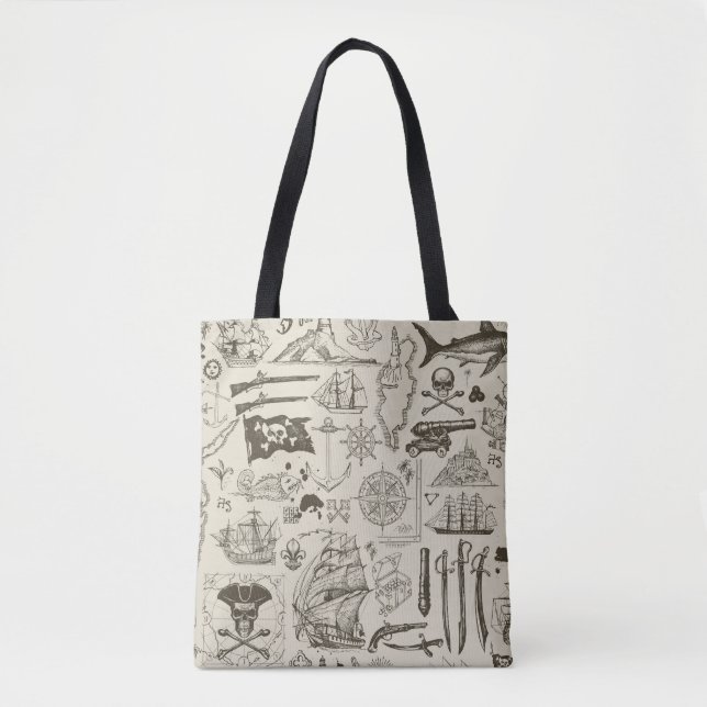 Tote Bag Thème pirate : motif nautique vintage. (Devant)