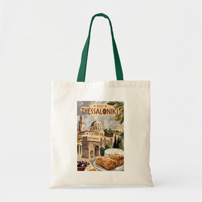 Tote Bag Thessalonique Grèce Peinture Voyage Art Vintage (Devant)