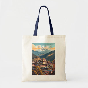 Tote Bag Thimphu Bhoutan Illustration Voyage Art Vintage