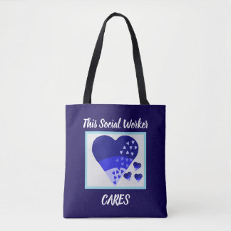 Tote Bag This Social Worker Cares Heart Blue 