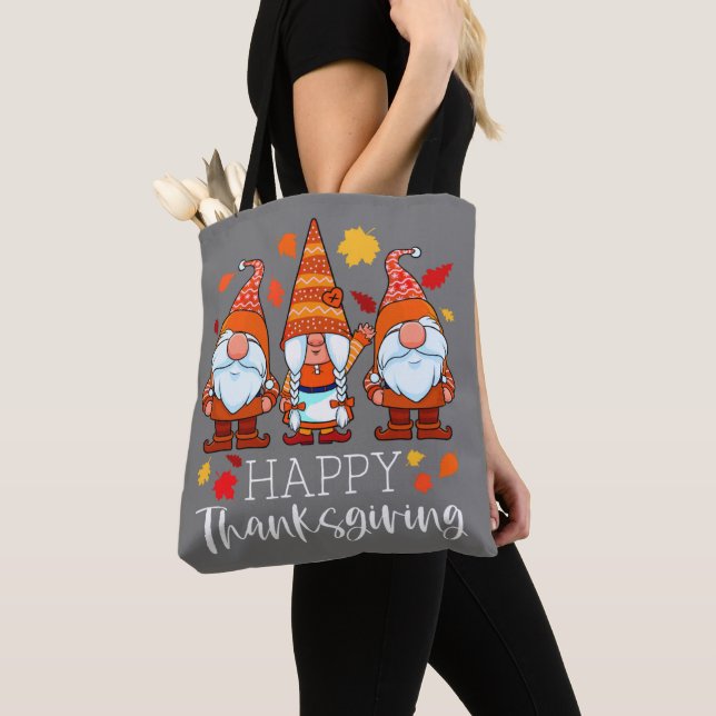 Tote Bag Three Gnomes Happy Thanksgiving Gnomes Affaire Gno (De près)