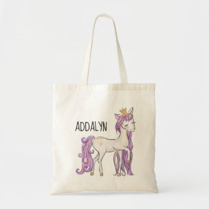 Tote Bag Tiara blanche unicorne violette personnalisée