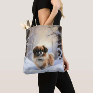 Tote Bag Tibétain Épagneul Qu'il neige Noël