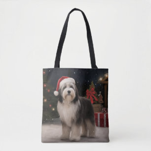 Tote Bag Tibétain Terrier Chien dans la neige Noël