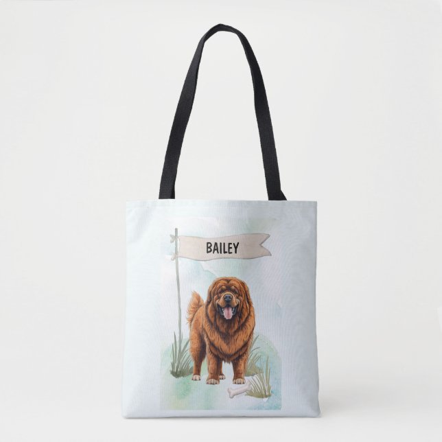 Tote Bag Tibetan Mastiff Watercolor Personalized Dog (Devant)