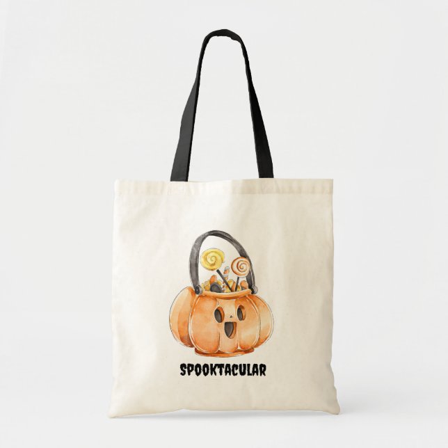 Tote Bag Tic blanc ou traitement de l'aquarelle Halloween (Devant)
