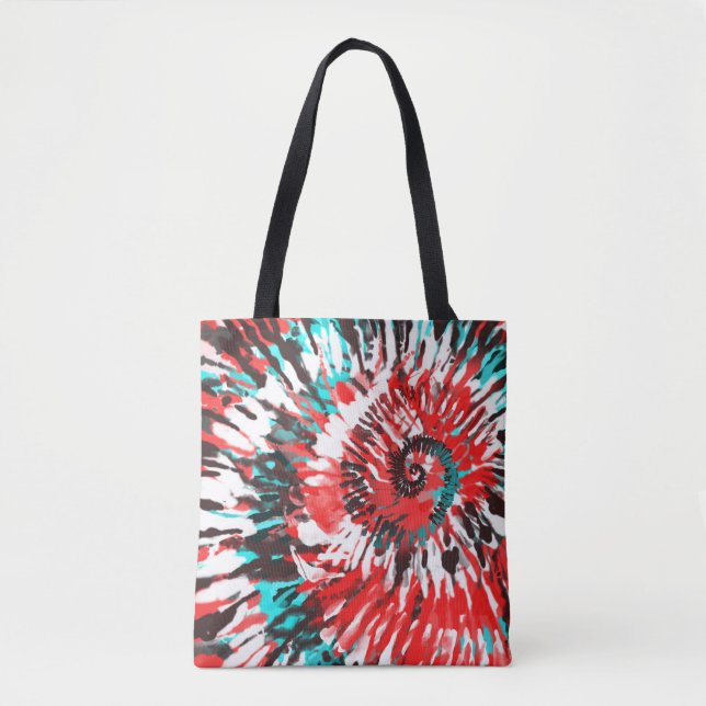 Tote Bag Tie and Dye Rouge Sarcelle Noir Blanc & Gris (Devant)