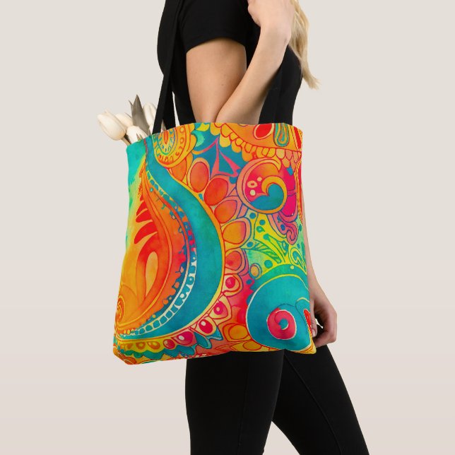Tote Bag Tie Dye Boho Hippy 60s Paix (De près)