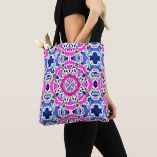 Tote Bag Tie Dye Mandala Motif Denim bleu et rose