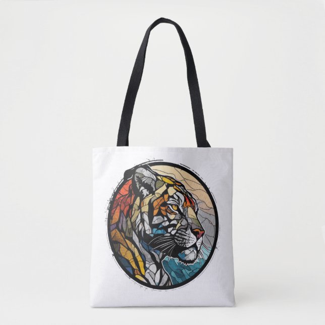 Tote Bag Tiger Animal Portrait Vitrail Faune Gratuite (Devant)