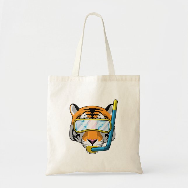 Tote Bag Tiger comme plongeur avec tuba (Devant)