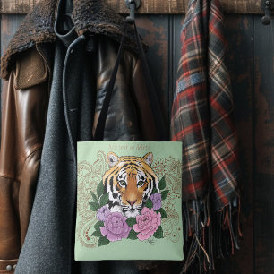 Tote Bag Tiger Henna rose Purple fleurs