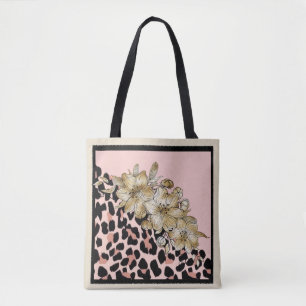 Tote Bag Tiger Imprimer et Mauve et Fleurs d'ivoire Fourre-