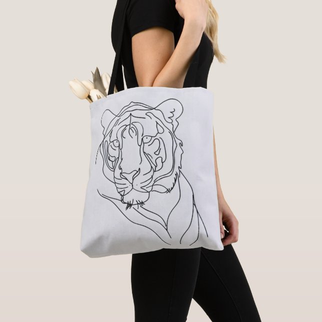 Tote Bag Tiger's Head Line Art (De près)