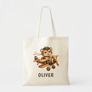 Tote Bag Tigre blanc mignon volant enfant sur un avion