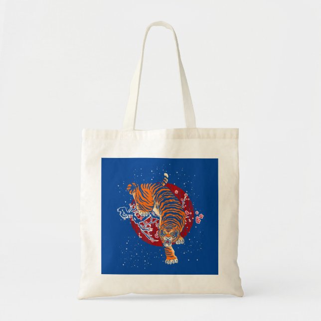 Tote Bag Tigre cerise en fleurs (Devant)