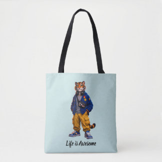 Tote Bag Tigre Cool dans l'Art Streetwear - Style Urbain Ti