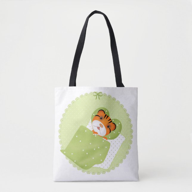 Tote Bag Tigre dans l'illustration de lit enfants imprimé e (Devant)