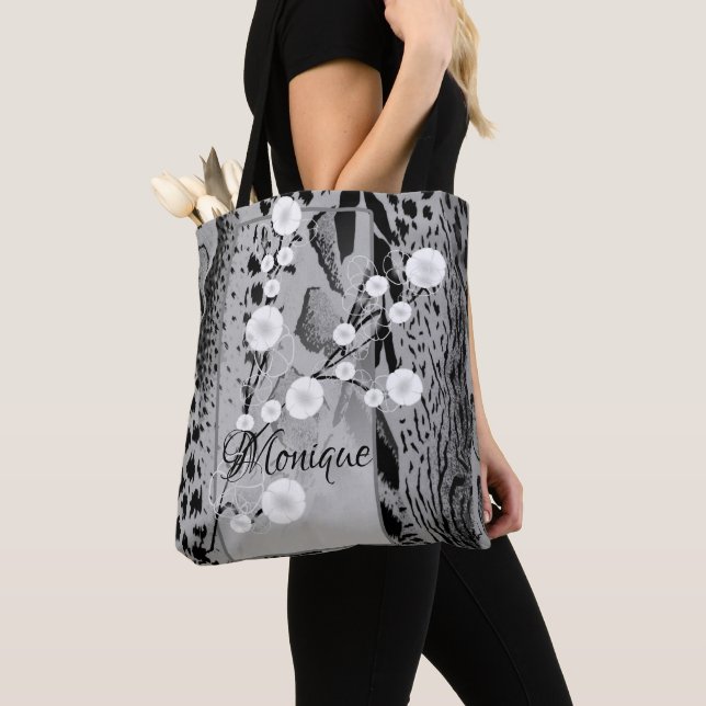 Tote Bag Tigre d'argent imprimé Floral Personnalisé (De près)