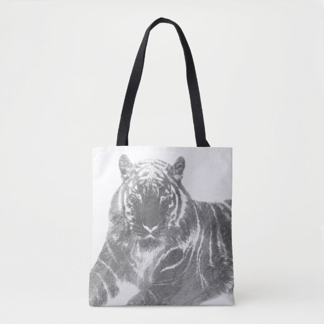Tote Bag Tigre noir et blanc (Devant)