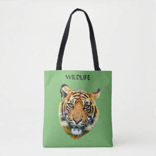 Tote Bag Tigre sauvage face d'animal sur fond vert