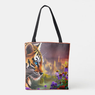 Tote Bag Tigreau, Fleurs Violettes