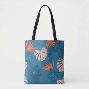 Tote Bag Tigres tropicaux Feuilles Bleu profond