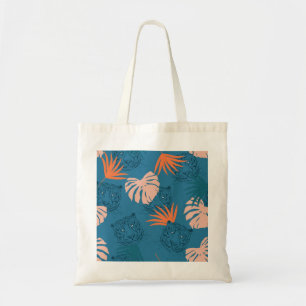 Tote Bag Tigres tropicaux Feuilles Bleu profond