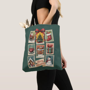 Tote Bag Timbre de Noël Timbre-poste de vacances Rétro Père