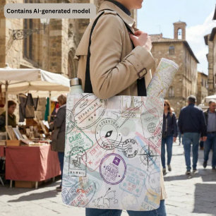 Tote Bag Timbres de passeport de voyageur du monde : Aventu