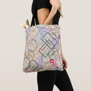 Tote Bag Timbres de passeport thème voyage