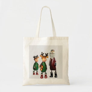Tote Bag Tin Père Noël et deux mignons rennes à l'étain ave