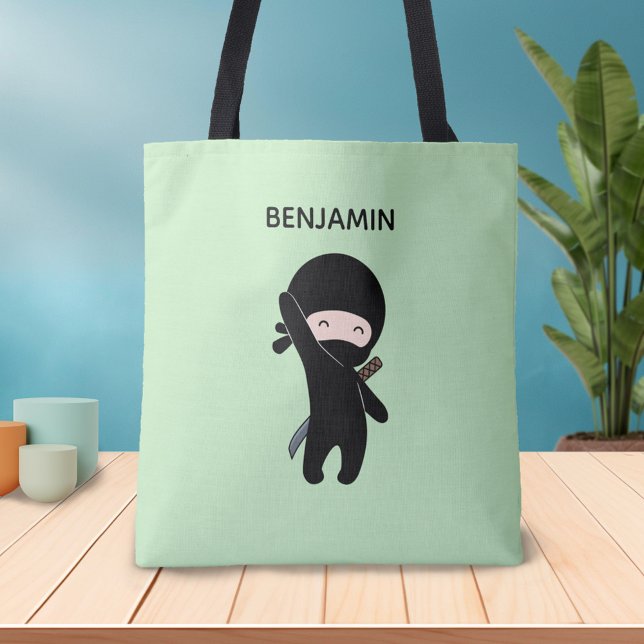 Tote Bag Tiny Happy Ninja Nom personnalisé sur Green (Créateur téléchargé)