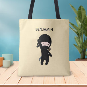 Tote Bag Tiny Happy Ninja Nom personnalisé sur Jaune