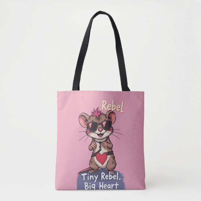 Tote Bag Tiny Rebel Big Heart – Cute Punk Mouse (Devant)