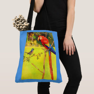 Tote Bag tirage de moineaux et de perroquets