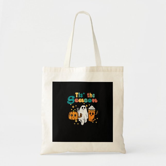 Tote Bag Tis The Season Pumpkin Latte Retro Halloween Fall (Devant)