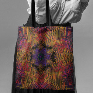 Tote Bag Tisser Mandala jaune orange et violet