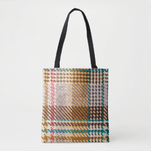 Tote Bag Tissu à damiers Brown, laine écossaise.