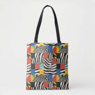Tote Bag Tissu à motif de bloc Zèbre coloré rétro