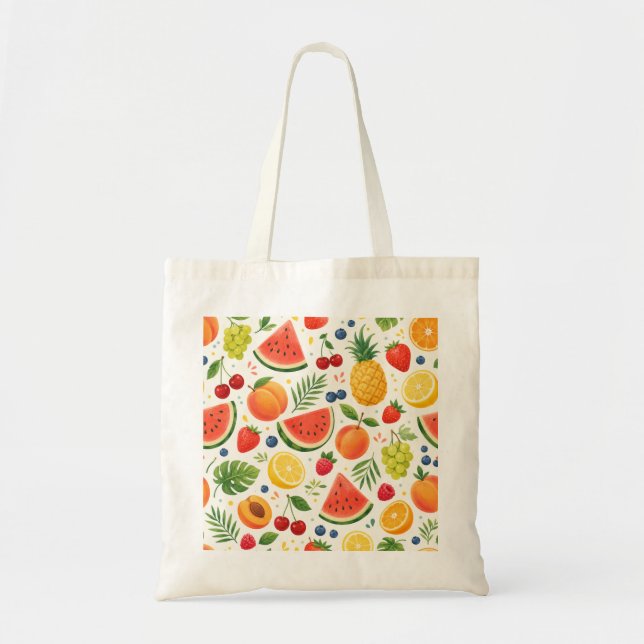 Tote Bag Tissu à motif de fruits d'été | Pastèque tropicale (Devant)