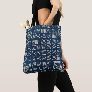 Tote Bag Tissu de boue indigo Minimaliste mosaïque