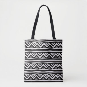 Tote Bag Tissu de boue noir blanc Motif africain Géométriqu