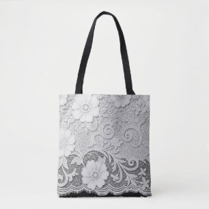 Tote Bag Tissu de dentelle florale blanche