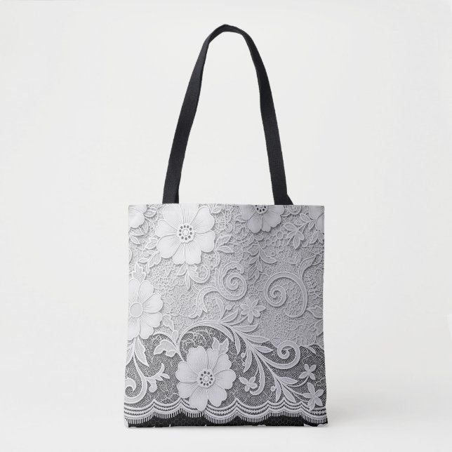 Tote Bag Tissu de dentelle florale blanche (Devant)